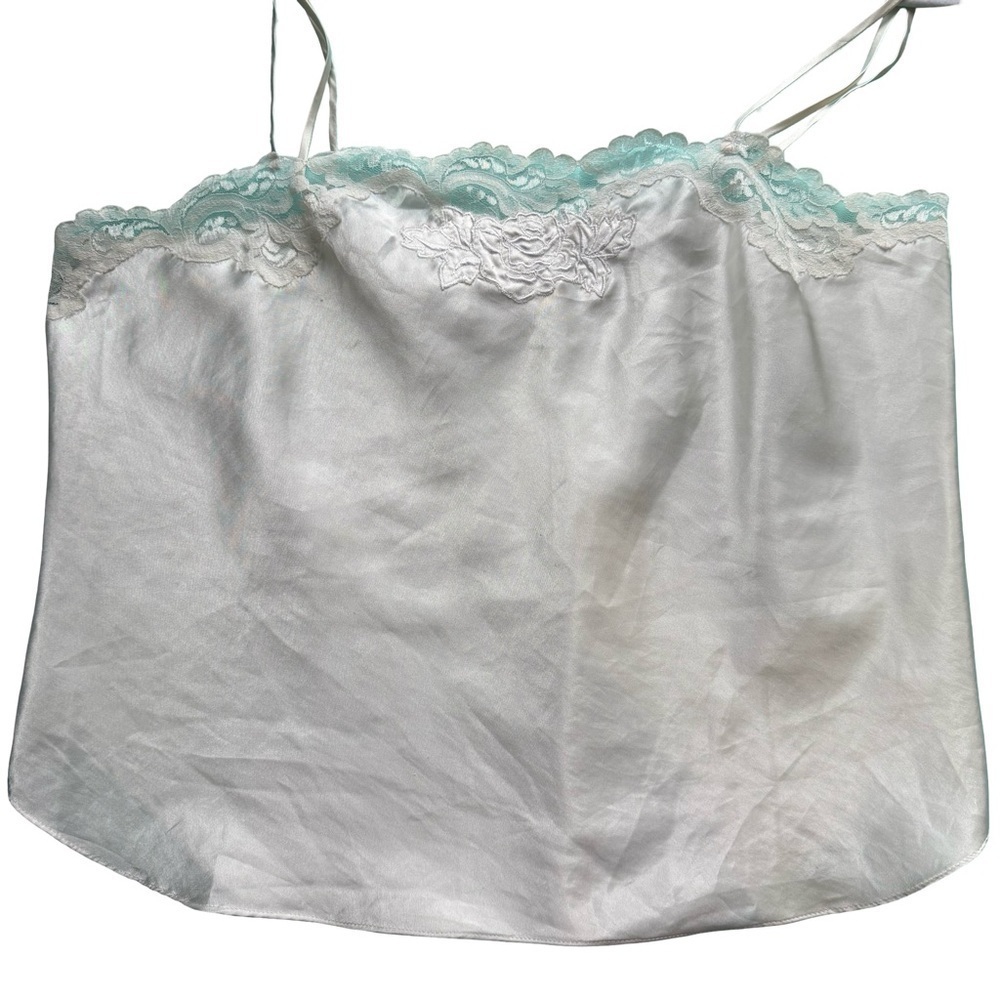 Linda for Eaton Vintage 80s 90s Ivory Lace Trim Camisole Top Size L Romantic - Picture 9 of 10
